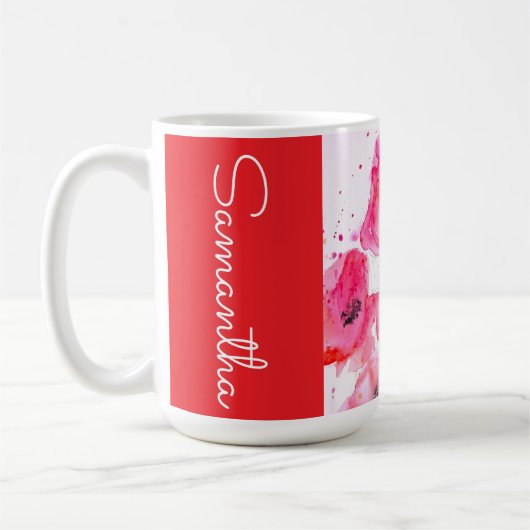 Red Poppy Flower Watercolor Womans Name Koffiemok (Links)