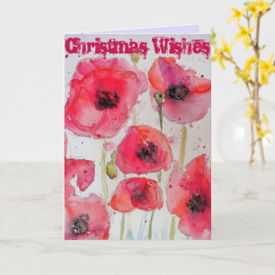 Red Poppy Flower Waterverf-kaart voor kerstmis Kaart