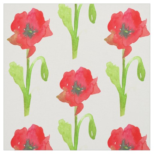Red Poppy Flower Waterverf Stof (Swatch)