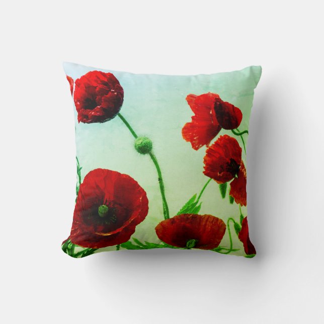 Red Poppy Flowers Abstract kleurrijk artistiek gro Kussen (Voorkant)