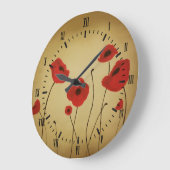 Red Poppy Flowers Black Roman Numals Grote Klok (Hoek)