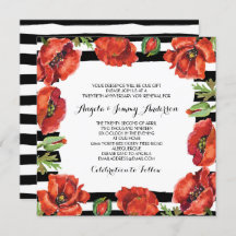 Red Poppy Flowers Black Striped Vow Renewal