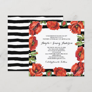 Red Poppy Flowers Black Striped Vow Renewal Kaart