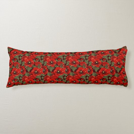 Red Poppy Flowers Body Pillow Lichaamskussen (Voorkant)