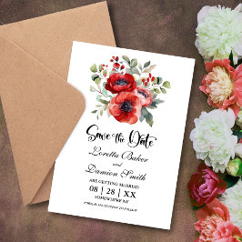 Red Poppy Flowers Bruiloft Save the Date