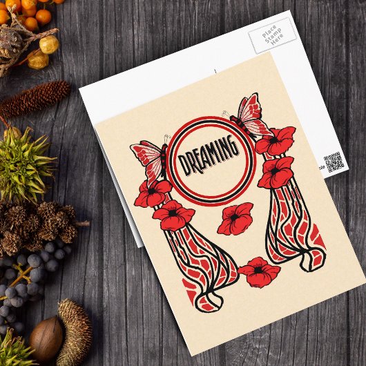 Red Poppy Flowers Butterfly Abstract Dreaming Briefkaart