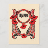 Red Poppy Flowers Butterfly Abstract Dreaming Briefkaart (Voorkant)