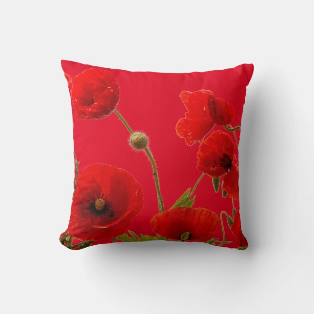 Red Poppy Flowers Colorful Floral Abstract helder Kussen (Voorkant)