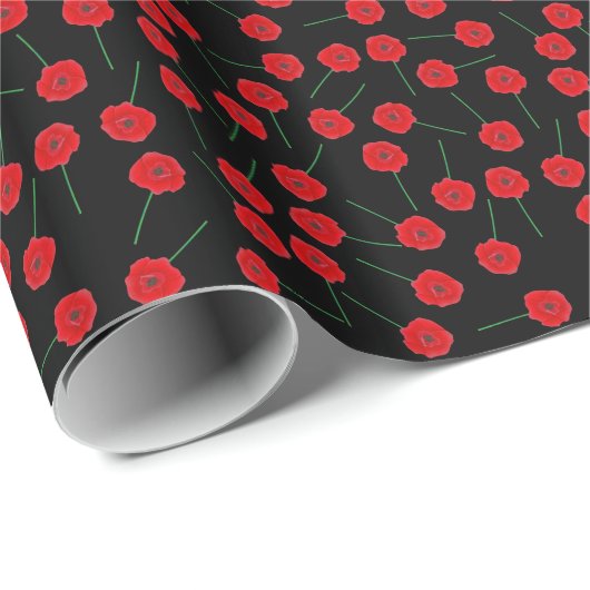 Red Poppy Flowers Custom Pattern Cadeaupapier (Rol Hoek)