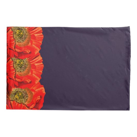 Red Poppy Flowers Edge & Dark Navy Kussensloop (Achterkant)