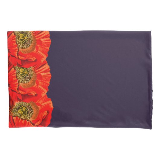 Red Poppy Flowers Edge & Dark Navy Kussensloop (Voorkant)