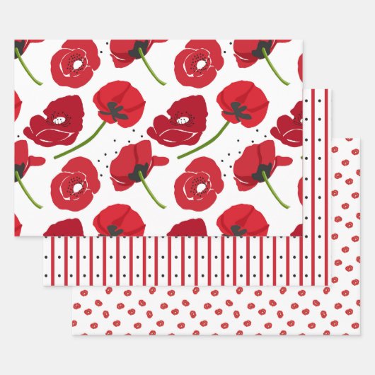 Red Poppy Flowers en Coördineren Inpakpapier Vel (Set)