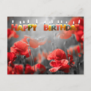 Red Poppy Flowers en Happy Birthday Kandles Briefkaart