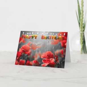 Red Poppy Flowers en Happy Birthday Kandles Kaart