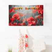 Red Poppy Flowers en Happy Birthday Kandles Spandoek (Insitu)