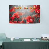 Red Poppy Flowers en Happy Birthday Kandles Spandoek (Beurs)