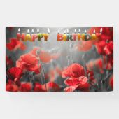 Red Poppy Flowers en Happy Birthday Kandles Spandoek (Horizontaal)