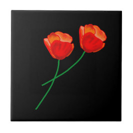 Red Poppy Flowers Extravagant Black Tegeltje
