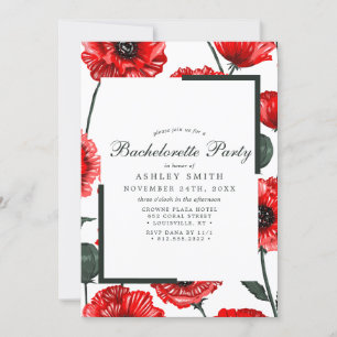 Red Poppy Flowers Floral Bachelorette Party Kaart