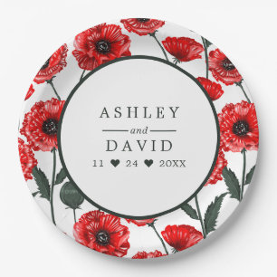 Red Poppy Flowers Floral Personalized Wedding Papieren Bordje