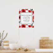 Red Poppy Flowers Floral Wedding Welcome Sign Poster (Keuken)