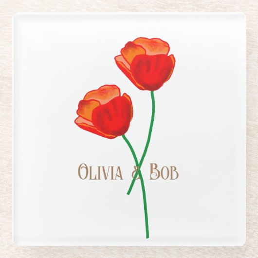Red Poppy Flowers gepersonaliseerd Glazen Onderzetter (Voorkant)