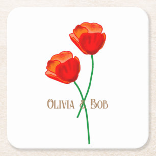 Red Poppy Flowers gepersonaliseerd Kartonnen Onderzetters