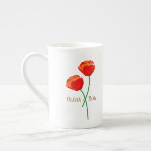 Red Poppy Flowers gepersonaliseerd Porselein Kop