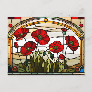 Red Poppy Flowers Glas in lood Briefkaart
