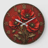 Red Poppy Flowers Grote Klok (Voorkant)