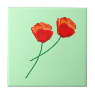 Red Poppy Flowers Heart Bleek Green Tegeltje