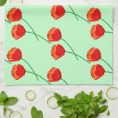 Red Poppy Flowers Heart Bleek Green Theedoek (Gevouwen)