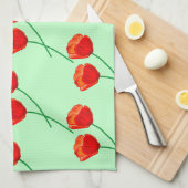 Red Poppy Flowers Heart Bleek Green Theedoek (Quarter Fold)