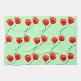 Red Poppy Flowers Heart Bleek Green Theedoek