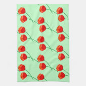 Red Poppy Flowers Heart Bleek Green Theedoek (Verticaal)