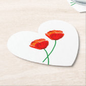 Red Poppy Flowers Heart Kartonnen Onderzetters (Gekanteld)