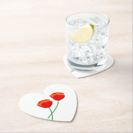 Red Poppy Flowers Heart Kartonnen Onderzetters