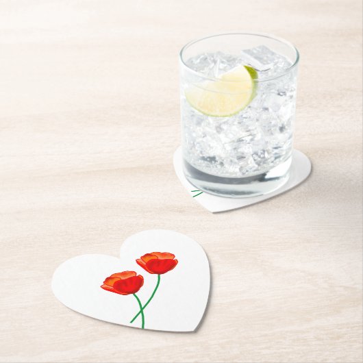 Red Poppy Flowers Heart Kartonnen Onderzetters (Insitu)