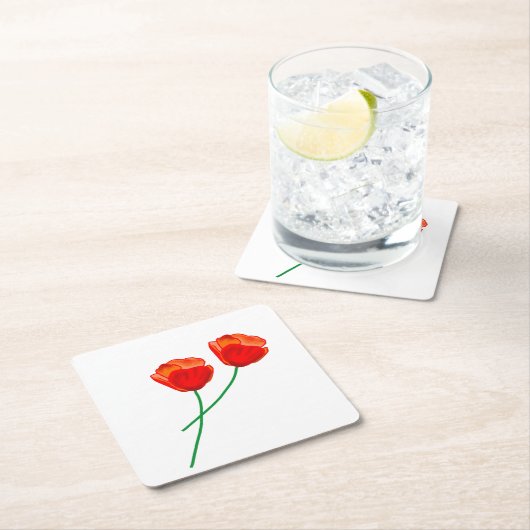 Red Poppy Flowers Heart Kartonnen Onderzetters (Insitu)