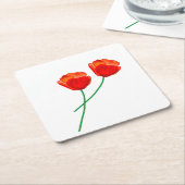 Red Poppy Flowers Heart Kartonnen Onderzetters (Schuin)