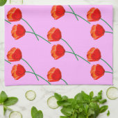 Red Poppy Flowers Heart Pastel Lila Theedoek (Gevouwen)