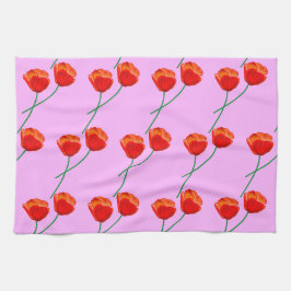 Red Poppy Flowers Heart Pastel Lila Theedoek