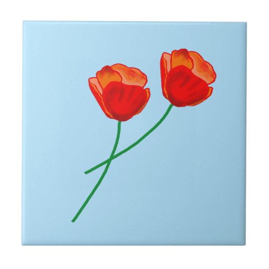 Red Poppy Flowers Heart Sky Bleek Blue Tegeltje (Voorkant)