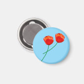 Red Poppy Flowers Heart Sky Blue Magneet (Voorkant / Achterkant)