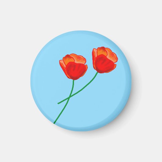 Red Poppy Flowers Heart Sky Blue Magneet (Voorkant)