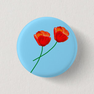 Red Poppy Flowers Heart Sky Blue Ronde Button 3,2 Cm