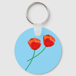 Red Poppy Flowers Heart Sky Blue Sleutelhanger