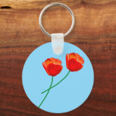 Red Poppy Flowers Heart Sky Blue Sleutelhanger (Achterkant)