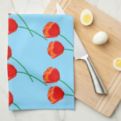 Red Poppy Flowers Heart Sky Blue Theedoek (Quarter Fold)
