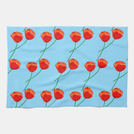 Red Poppy Flowers Heart Sky Blue Theedoek